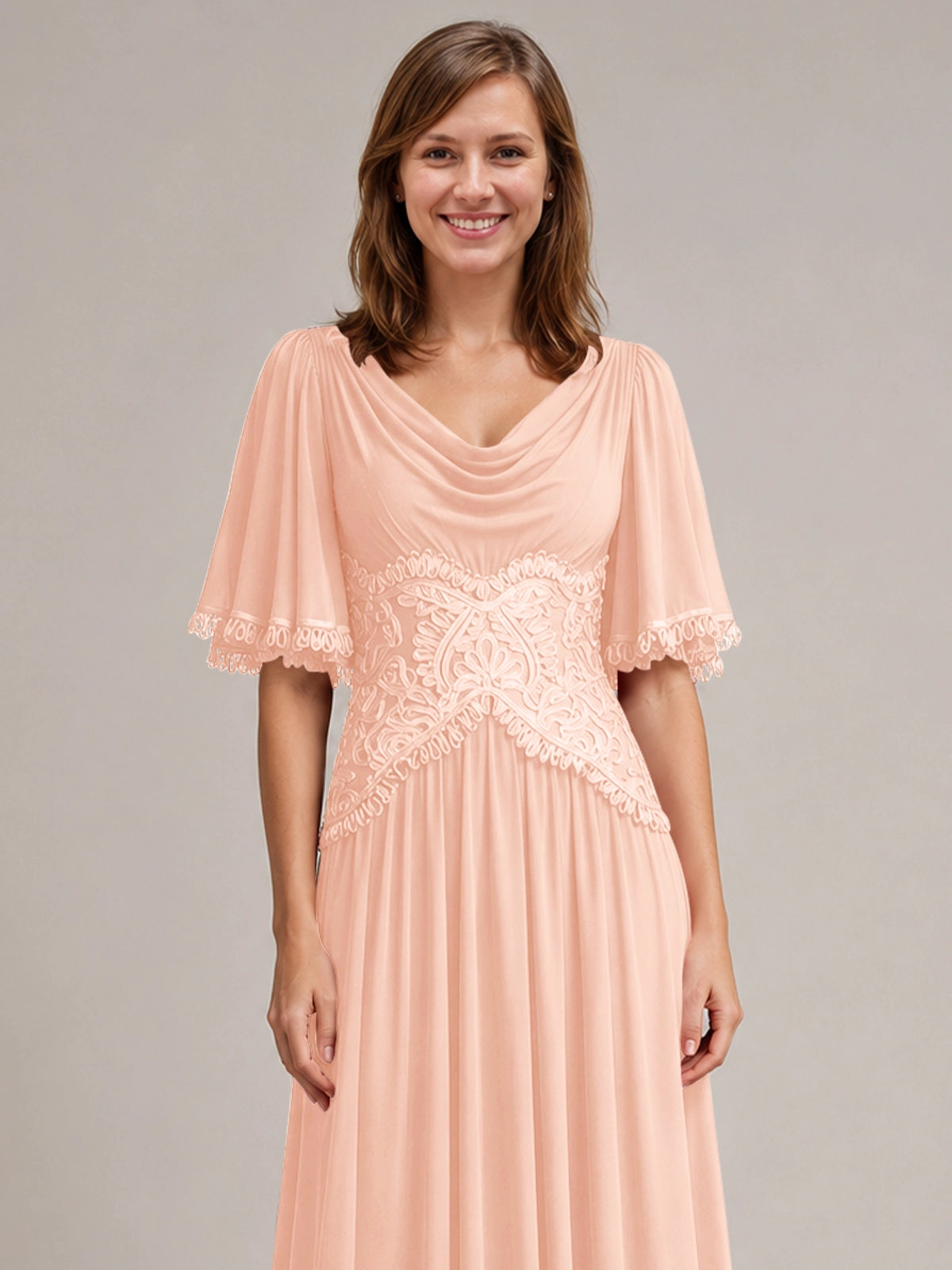 Cowl Neck Mother of the Bride Dress with Applique 