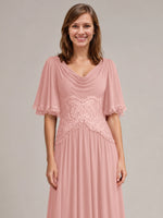 Cowl Neck Mother of the Bride Dress with Applique 