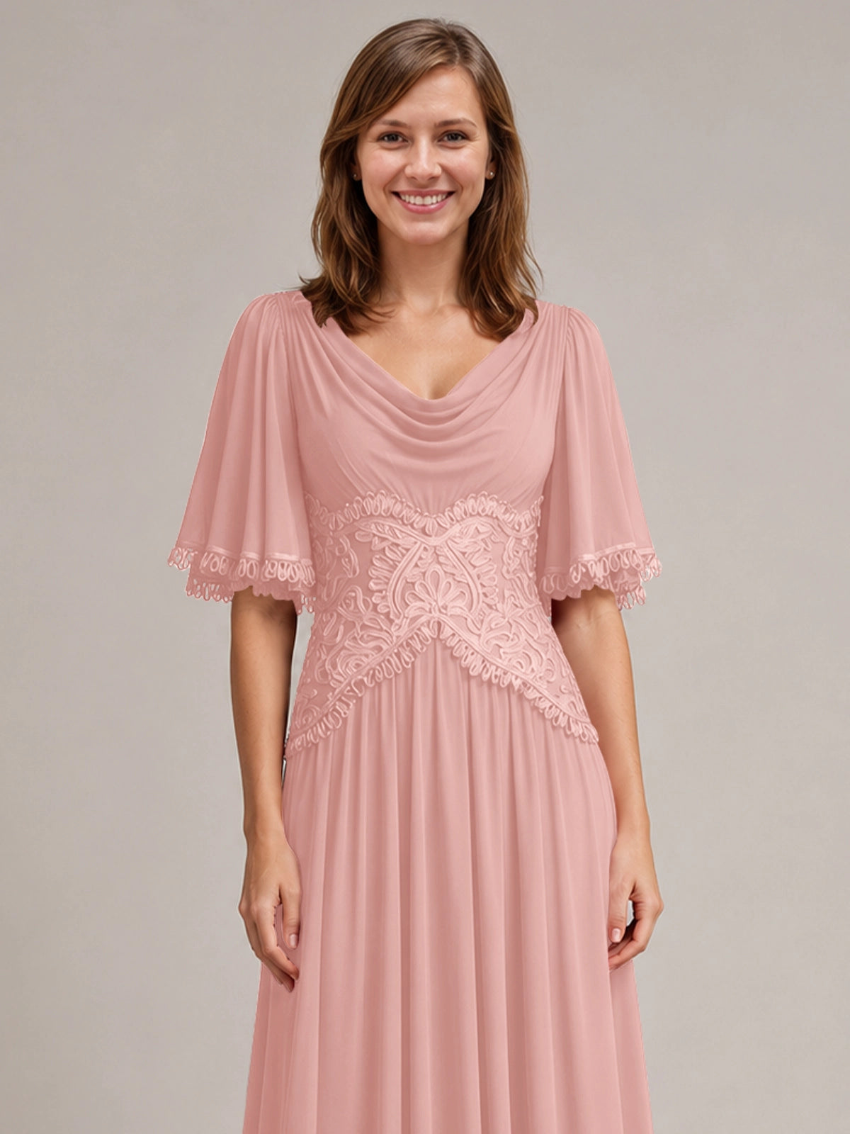 Cowl Neck Mother of the Bride Dress with Applique 