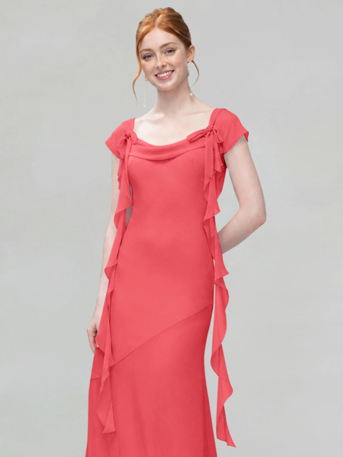 Flowy Ruffle Sheath Bridesmaid Dress 