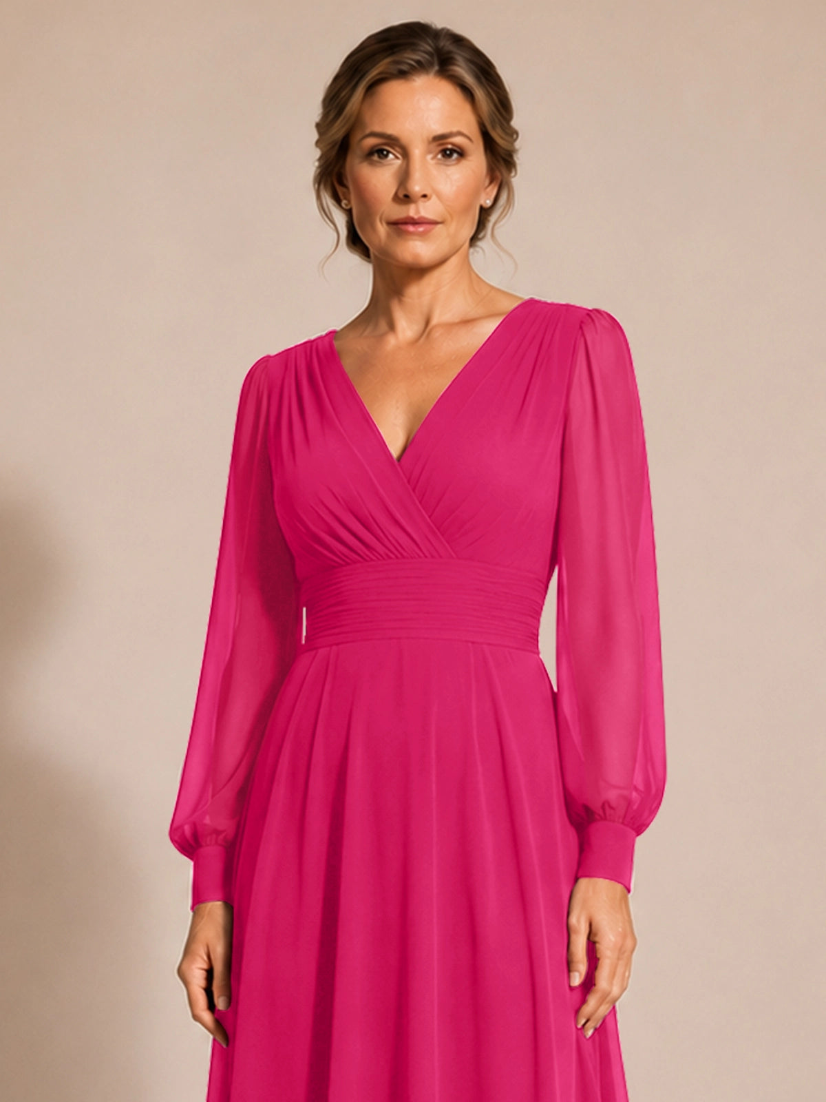 Chiffon Mother of the Bride Dress with Long Sleeves 