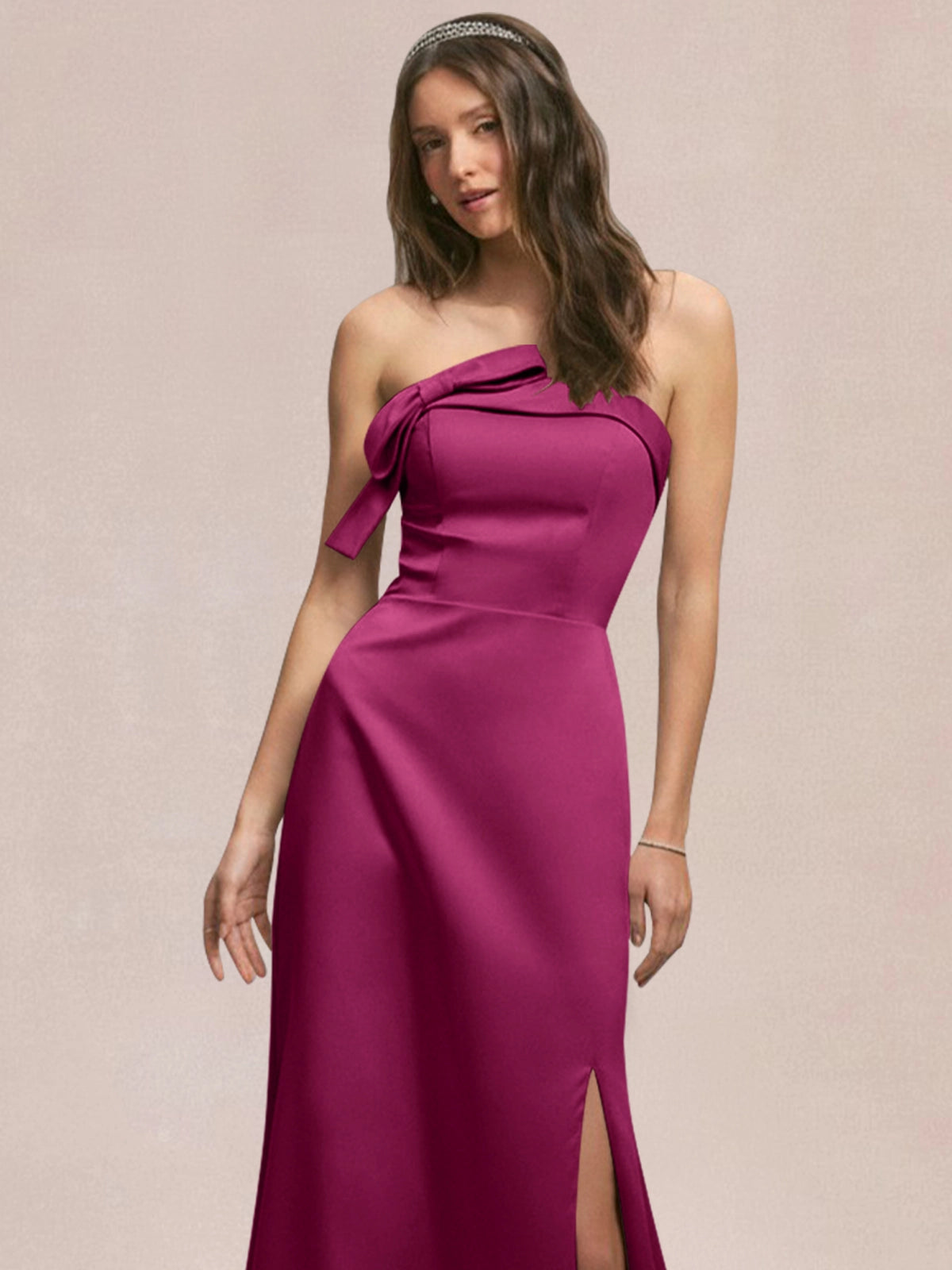 Satin Bow Accent Bridesmaid Dress 