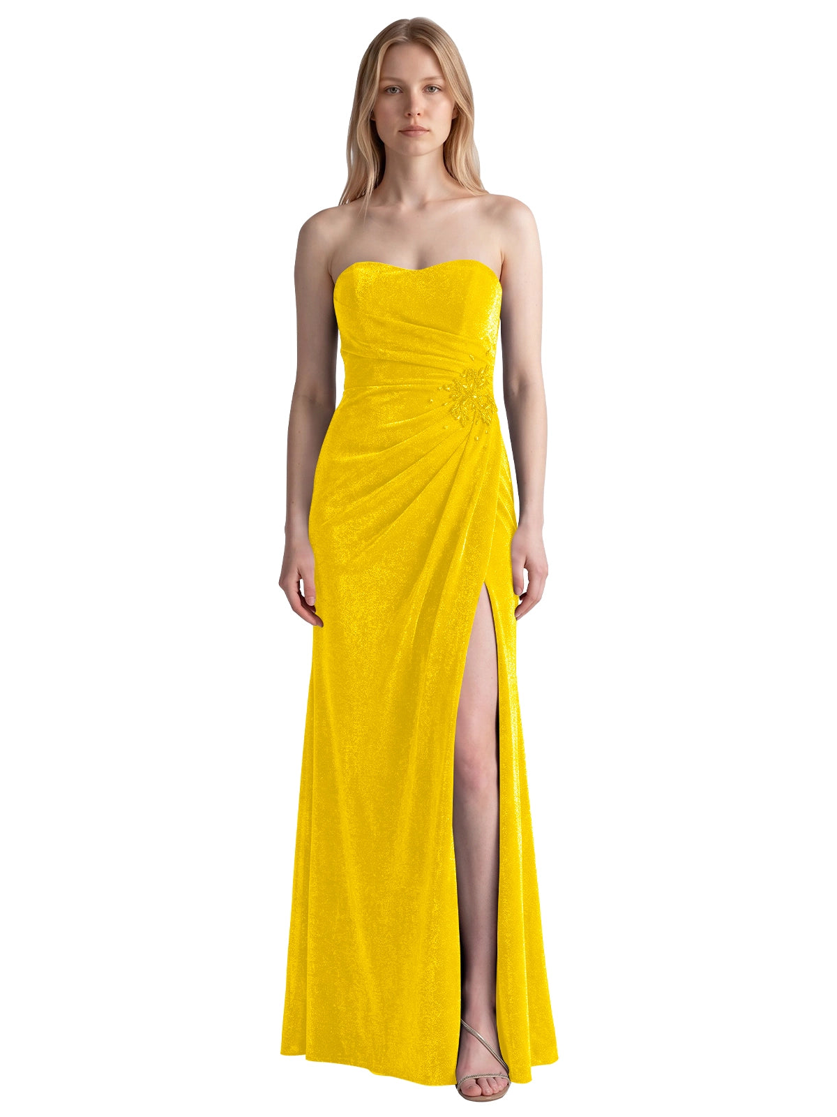 Velvet Prom Dress with Beaded Applique 