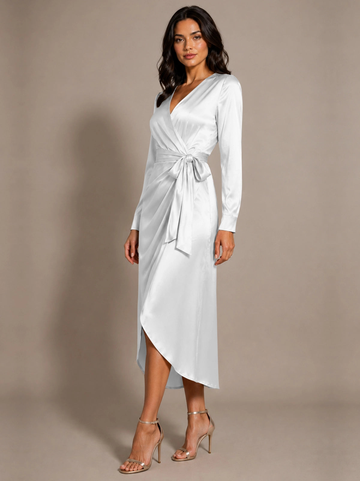 Silk-like Mother of the Bride Dress with Self-Tie Sash 