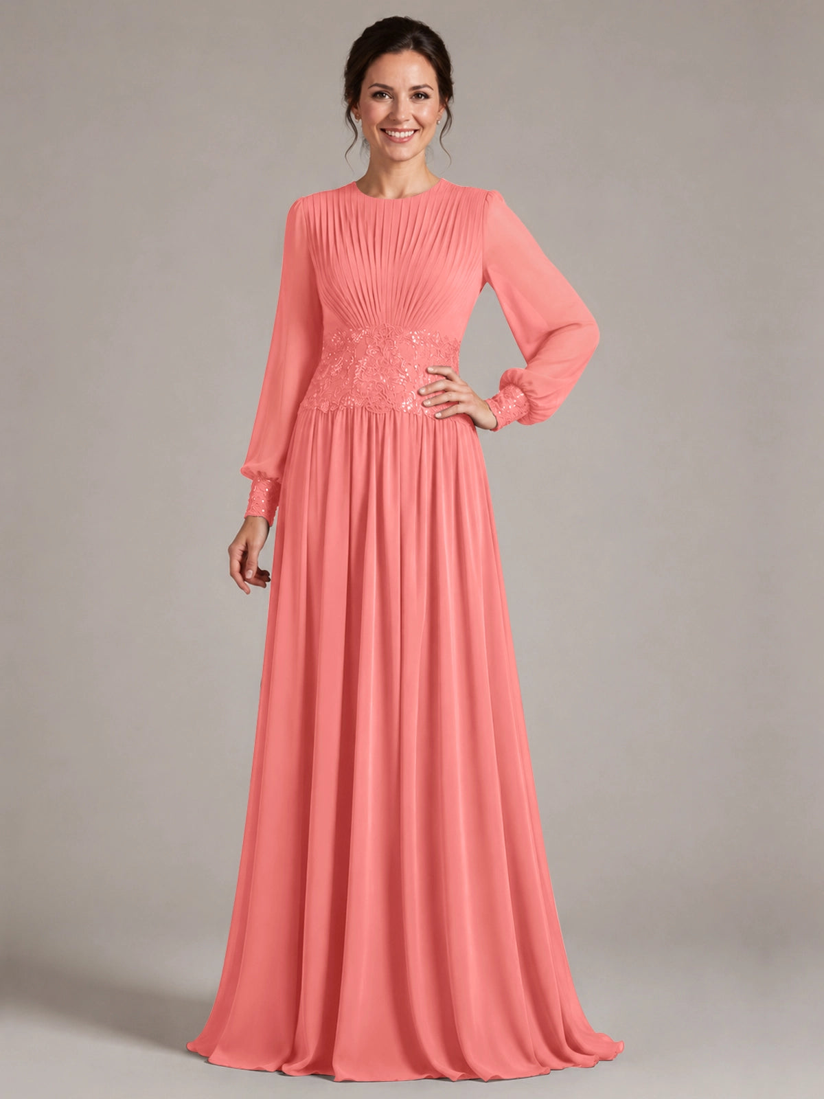 Chiffon Mother of the Bride Dress with Jewel Neckline 