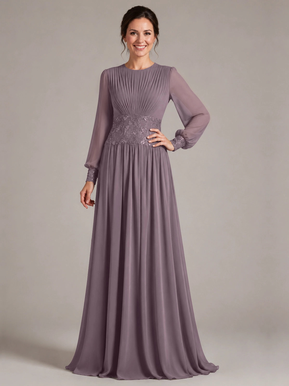 Chiffon Mother of the Bride Dress with Jewel Neckline 