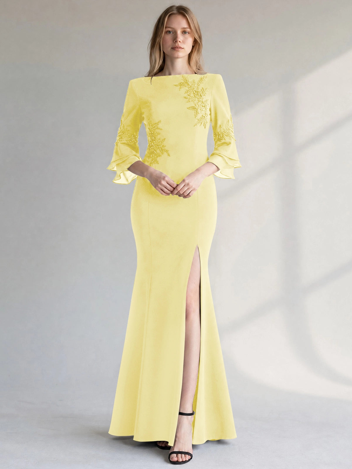 Chiffon Mother of the Bride Dress with 3/4 Sleeves