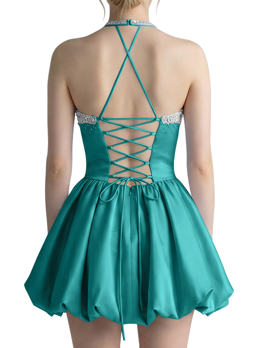 Beading Bubble Hem Mini Dress 