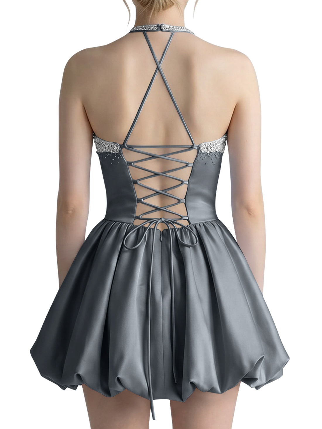 Beading Bubble Hem Mini Dress 