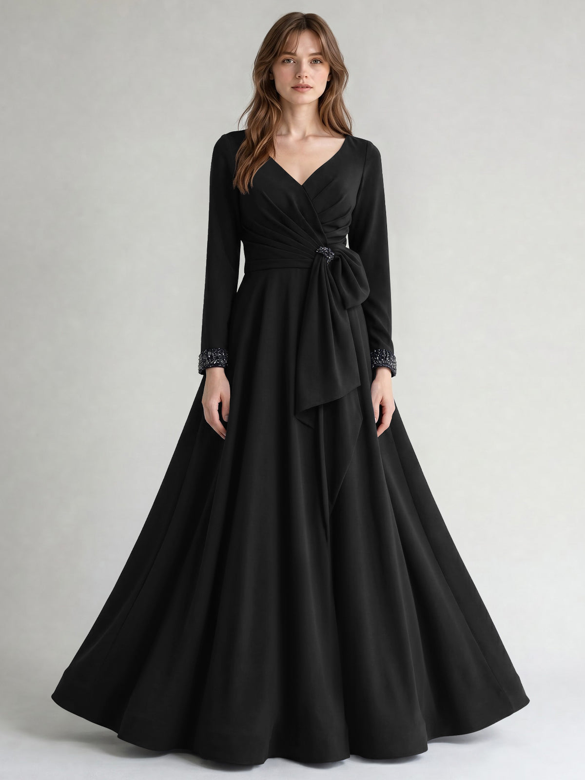 Stretch Satin Mother of the Bride Dress with Crystal