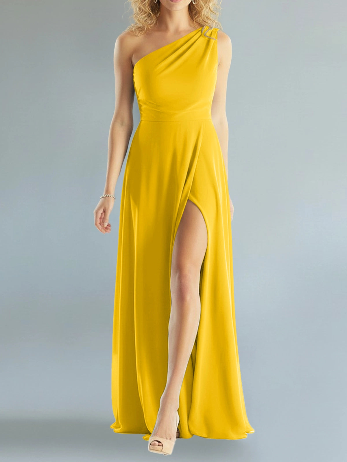 One-Shoulder Bridesmaid Dress with Slit