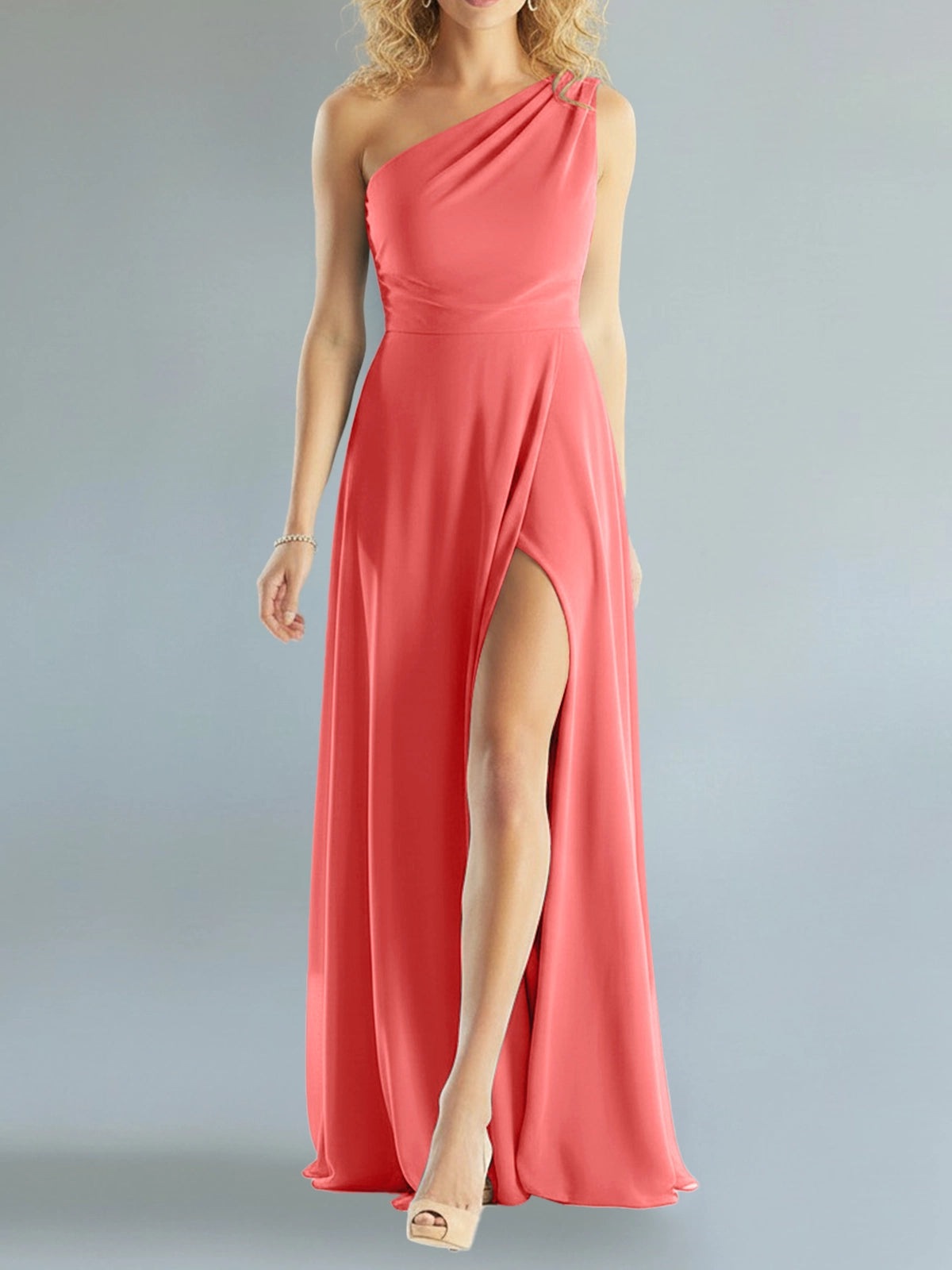 One-Shoulder Bridesmaid Dress with Slit