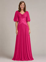 Cowl Neck Mother of the Bride Dress with Applique 
