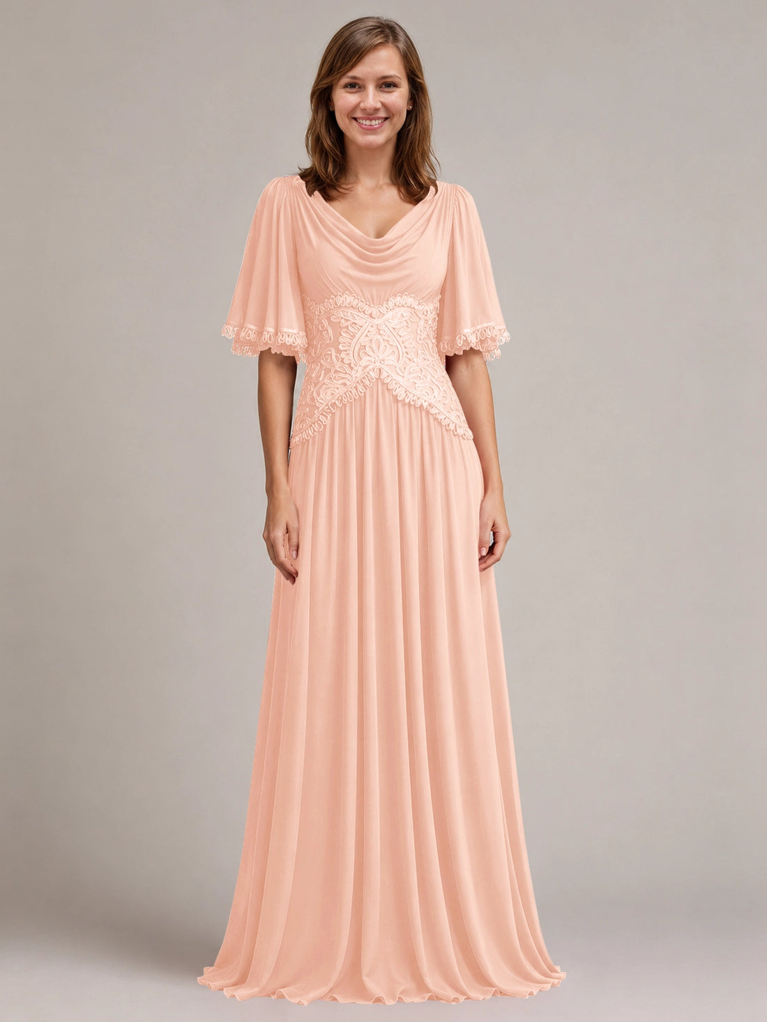 Cowl Neck Mother of the Bride Dress with Applique 
