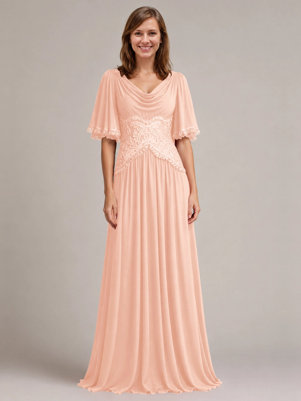 Cowl Neck Mother of the Bride Dress with Applique 