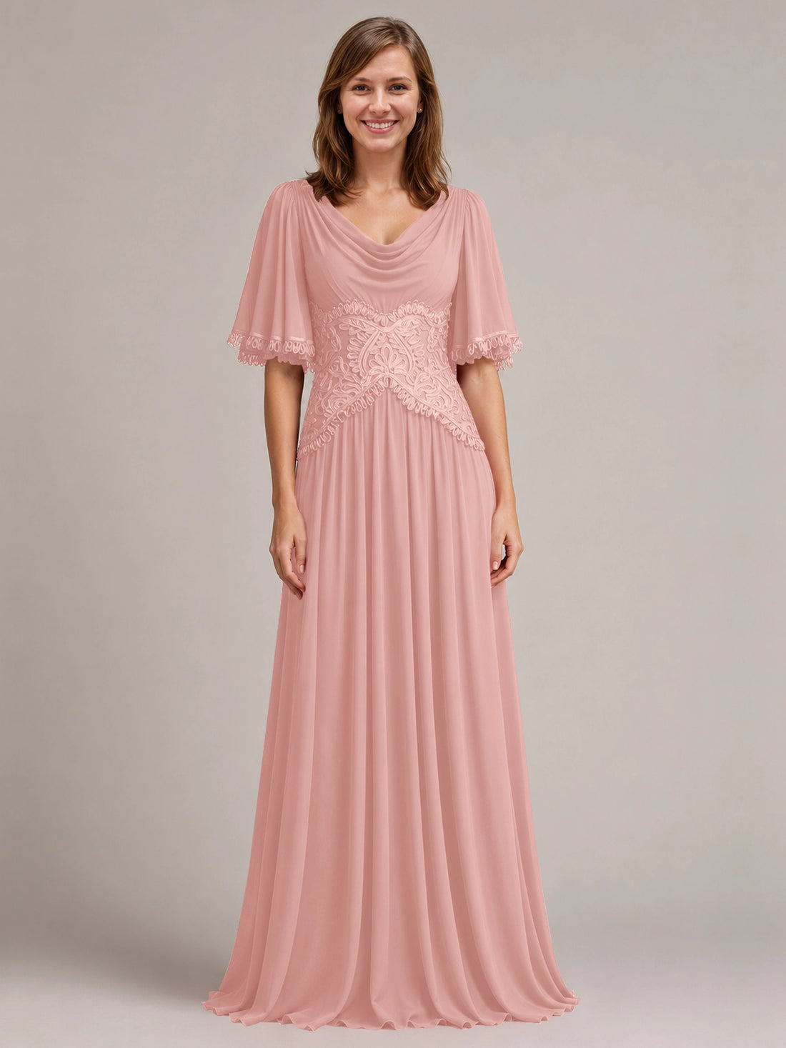Cowl Neck Mother of the Bride Dress with Applique 