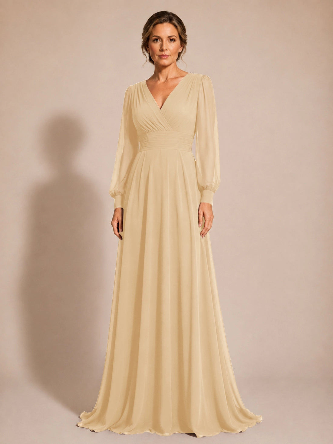 Chiffon Mother of the Bride Dress with Long Sleeves 