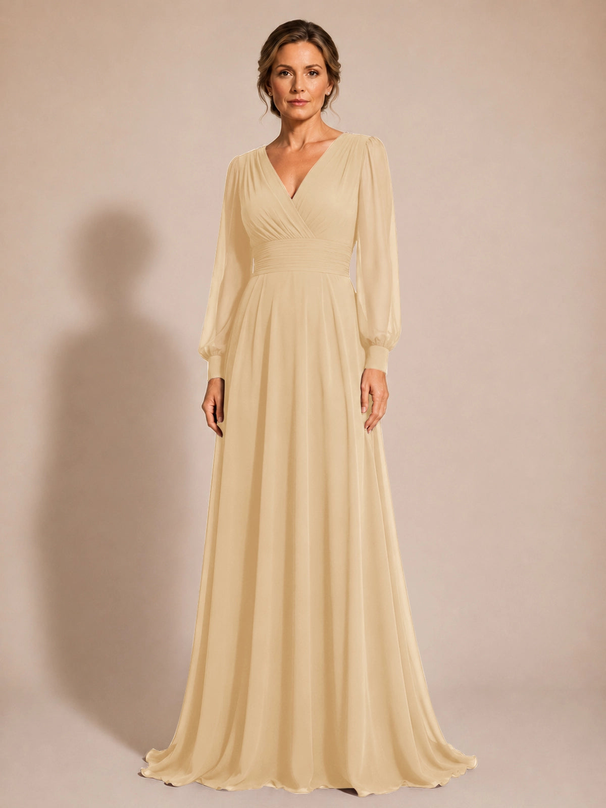 Chiffon Mother of the Bride Dress with Long Sleeves 