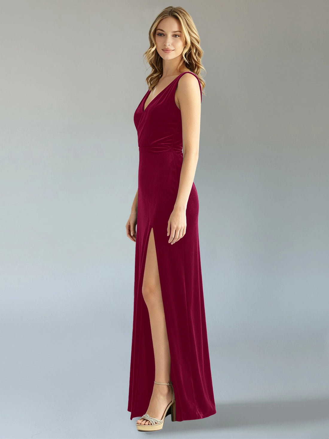 Velvet Bridesmaid Dress with Slit 
