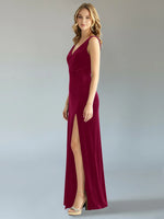 Velvet Bridesmaid Dress with Slit 