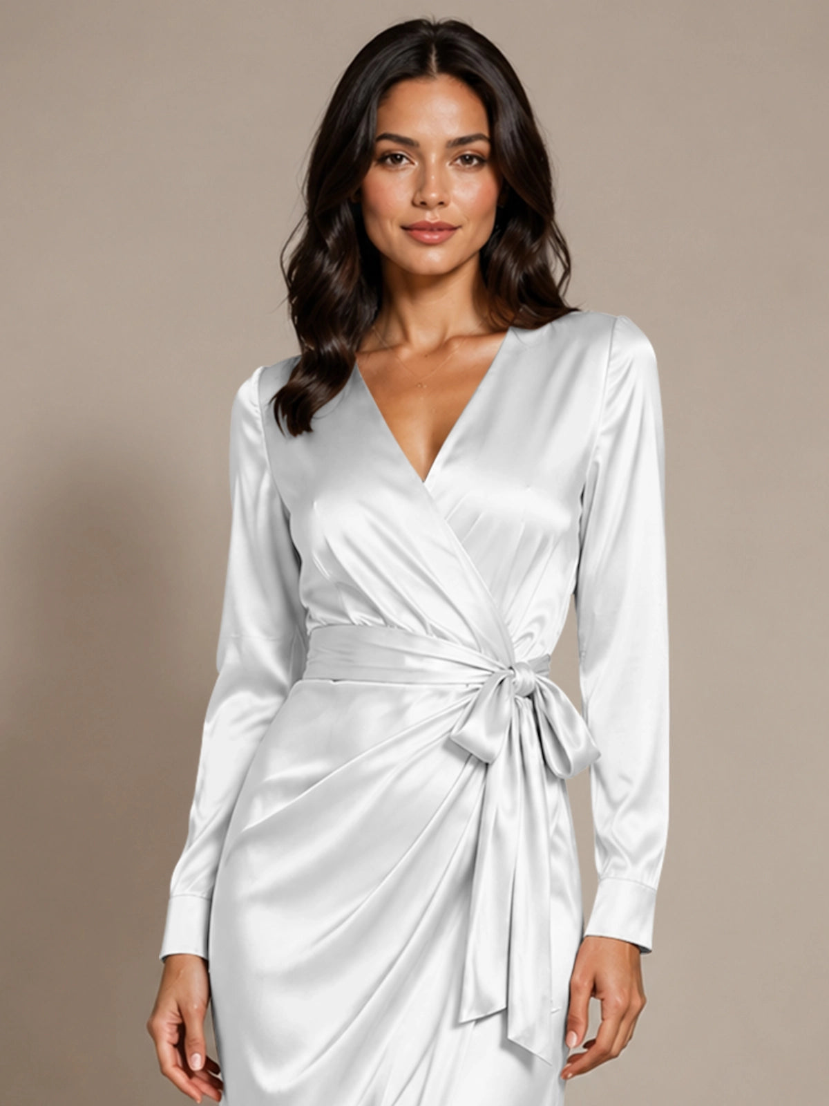 Silk-like Mother of the Bride Dress with Self-Tie Sash 