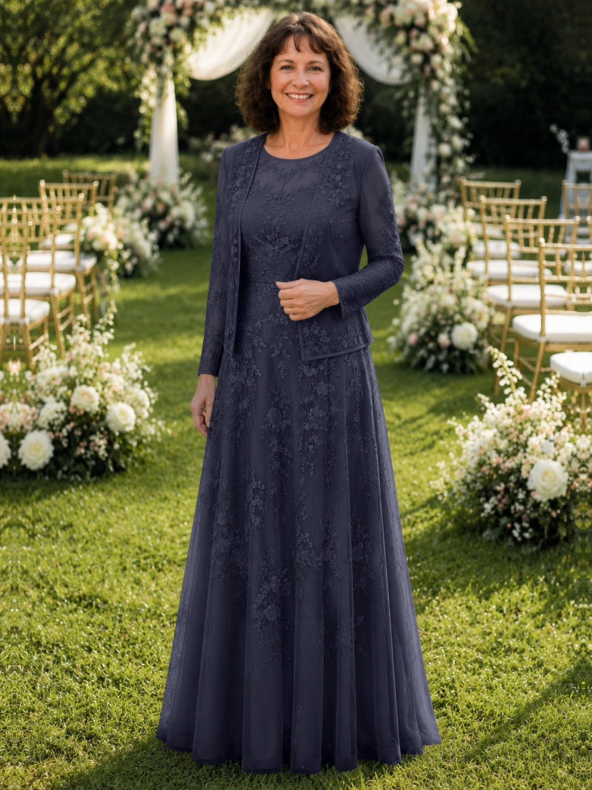 A-line Mother of the Bride Dress with Lace 