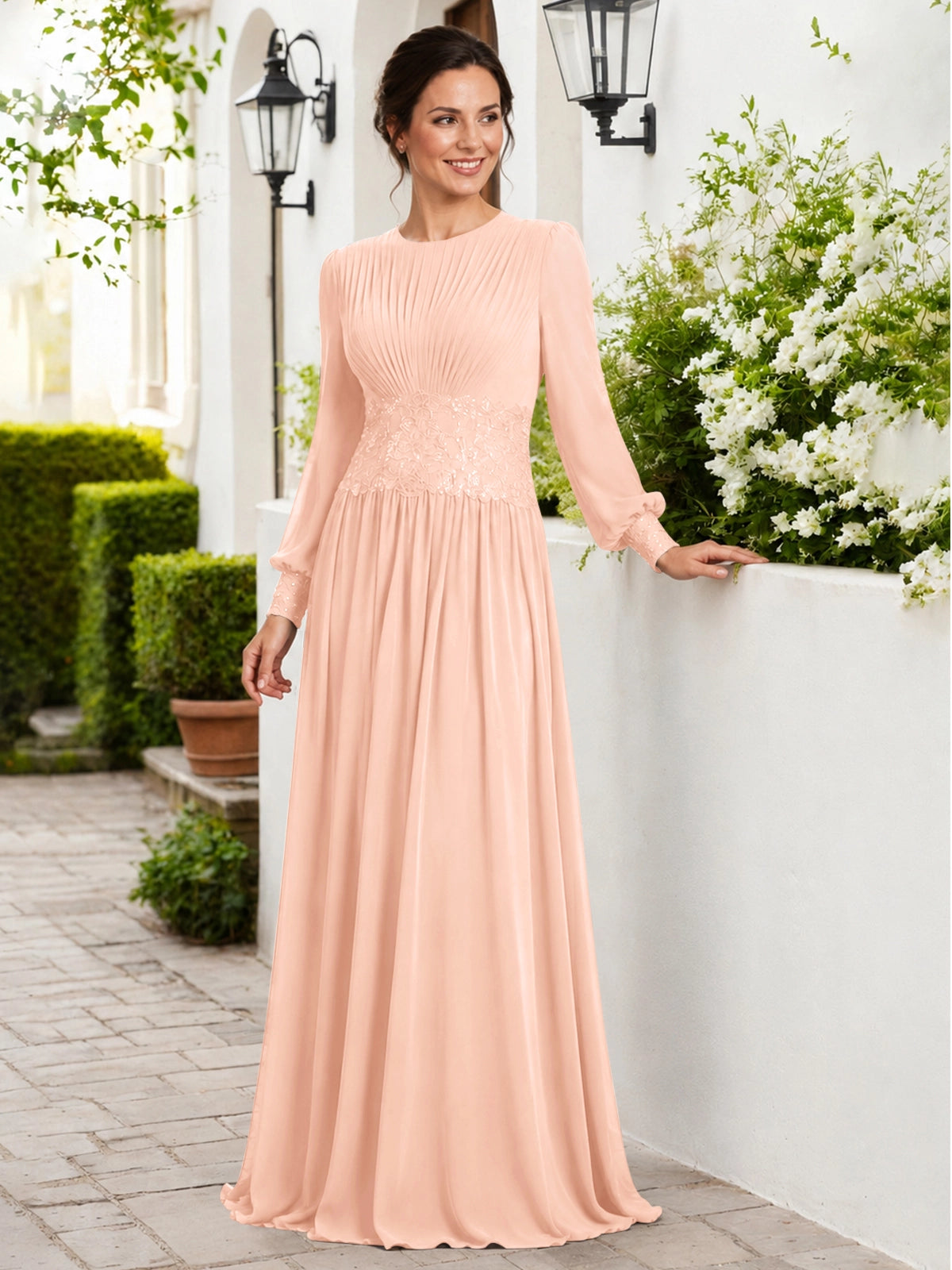 Chiffon Mother of the Bride Dress with Jewel Neckline 