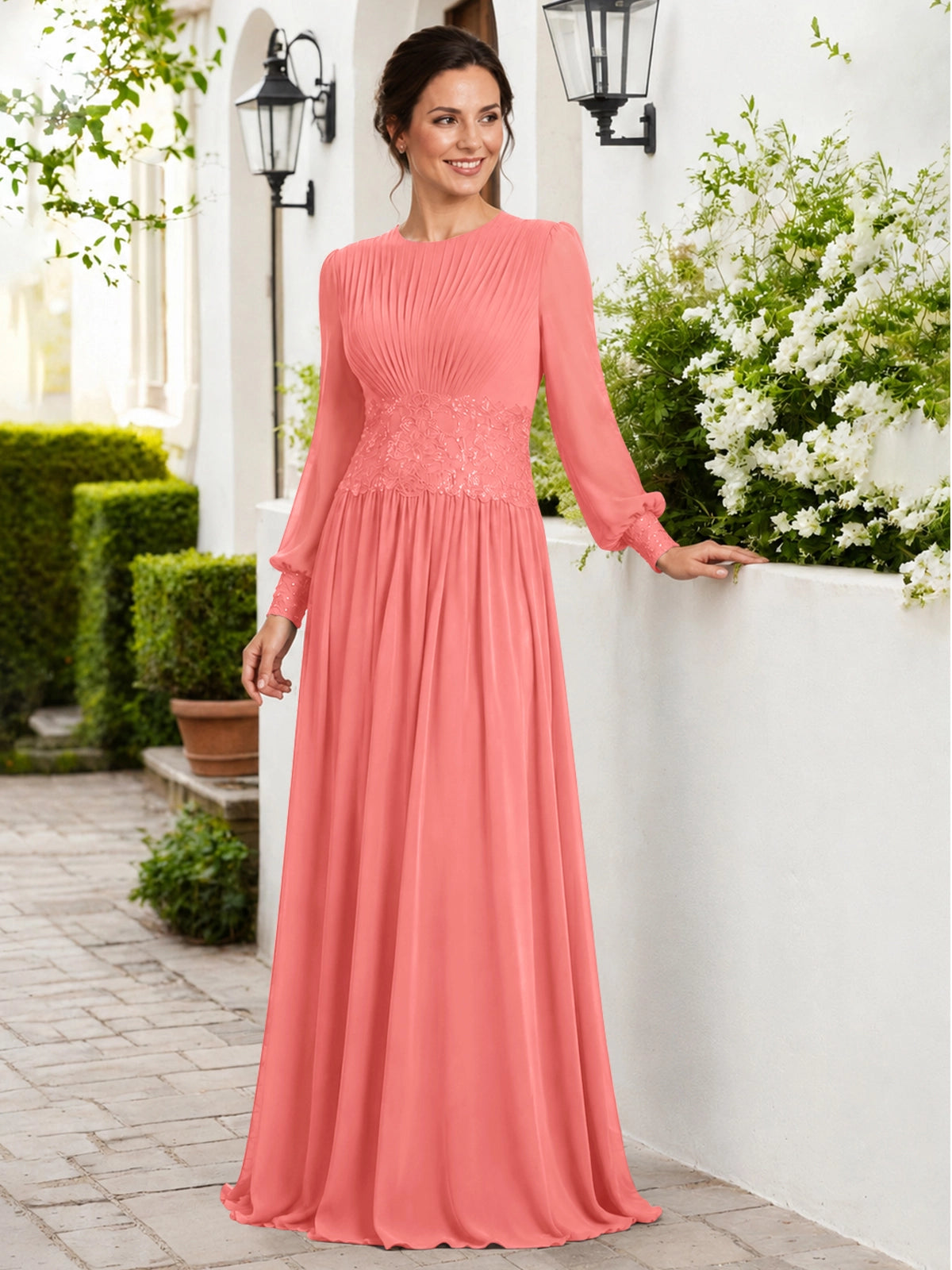 Chiffon Mother of the Bride Dress with Jewel Neckline 