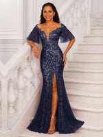 Mermaid Mother of the Bride Dress with V-neck 