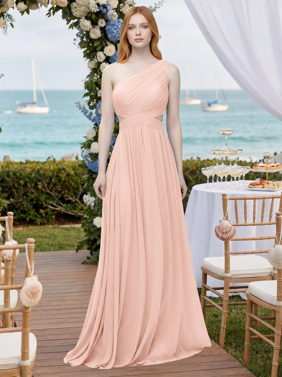 One-Shoulder Side Cut-Out Bridesmaid Dress 
