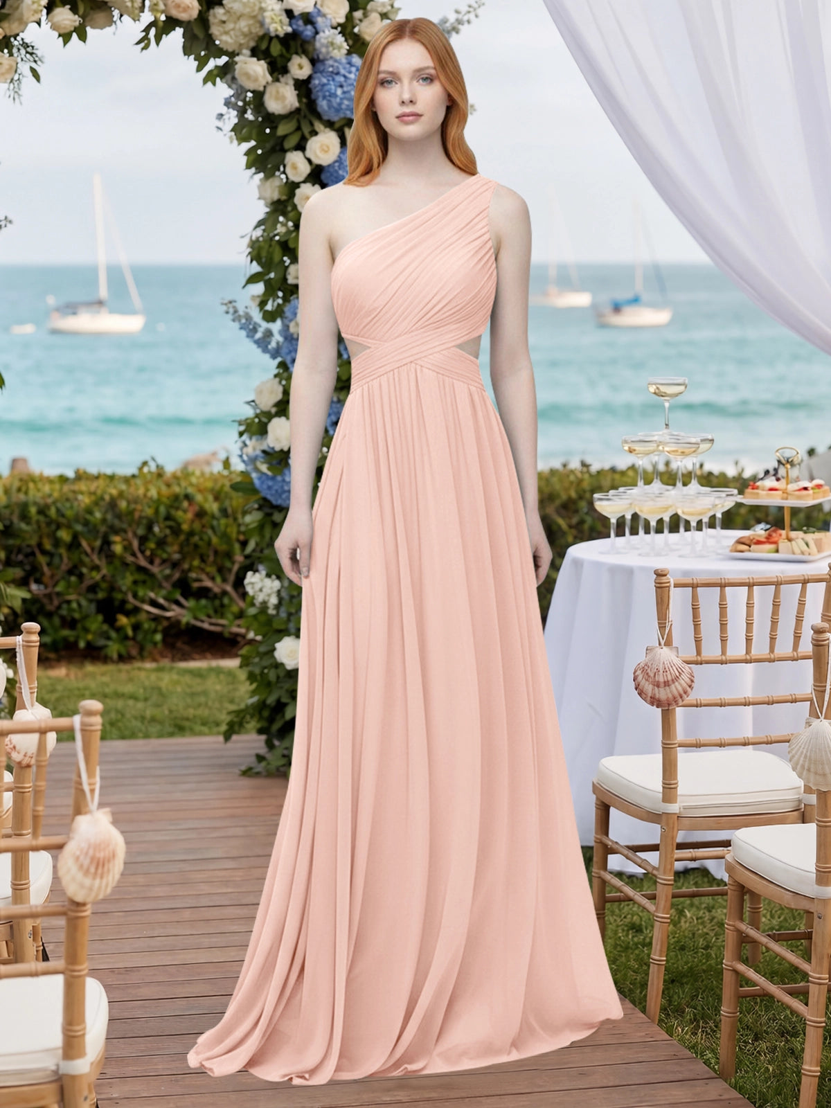 One-Shoulder Side Cut-Out Bridesmaid Dress 