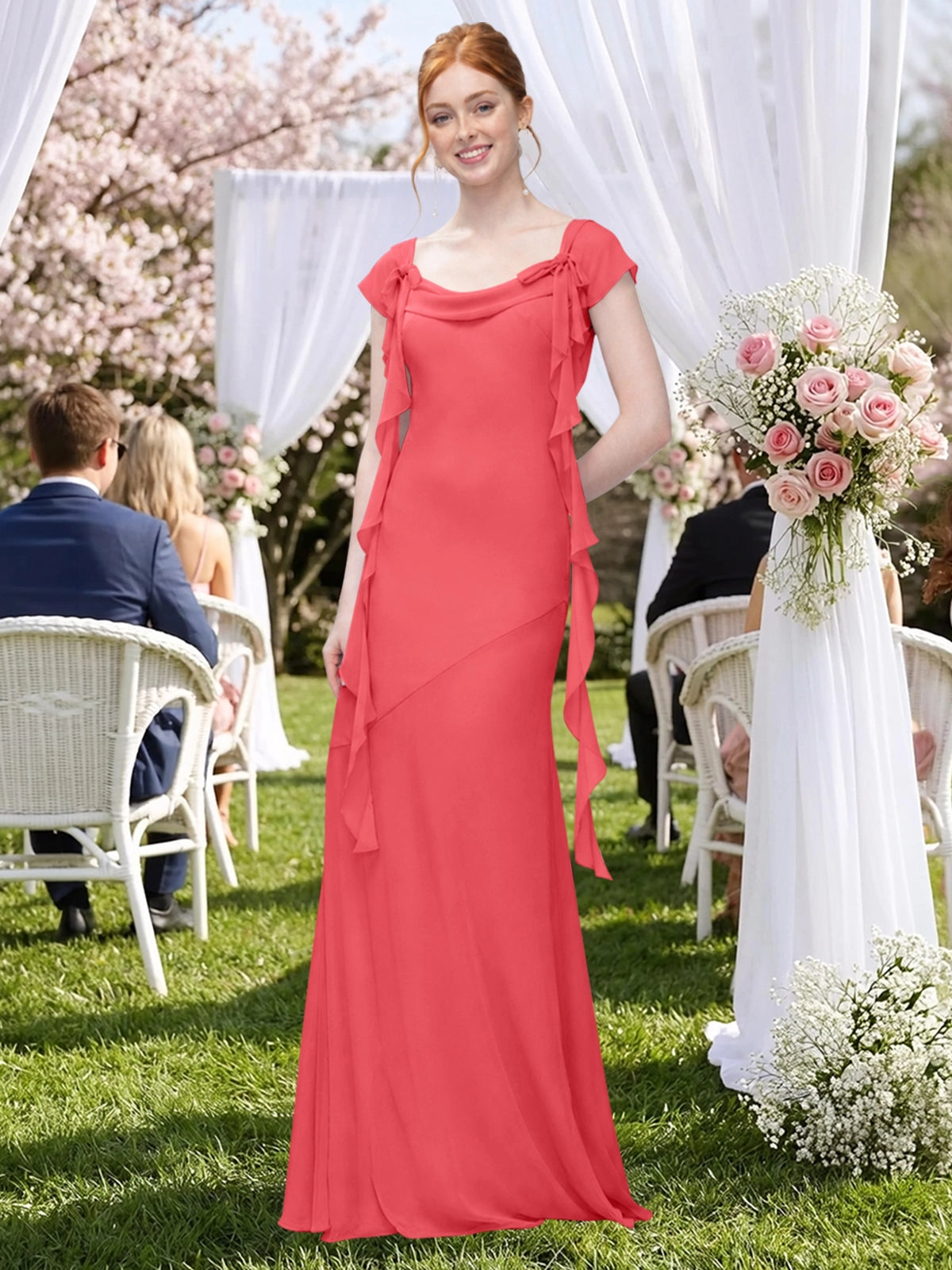 Flowy Ruffle Sheath Bridesmaid Dress 