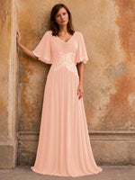 Cowl Neck Mother of the Bride Dress with Applique 