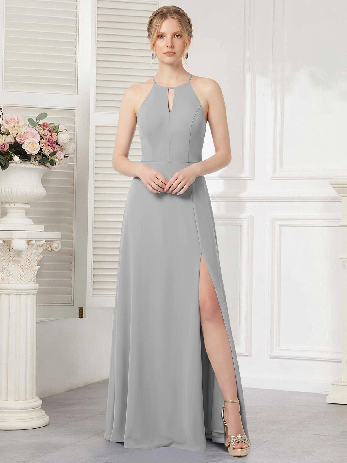 Chiffon Bridesmaid Dress with Halter 