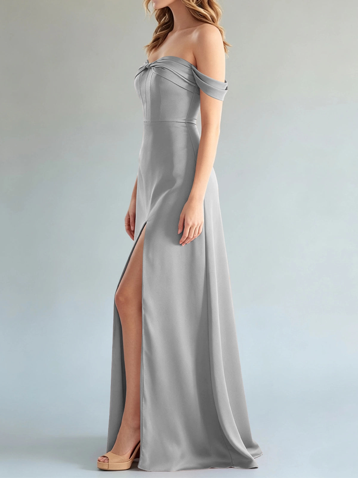 Off-the-Shoulder Slit Bridesmaid Dress 
