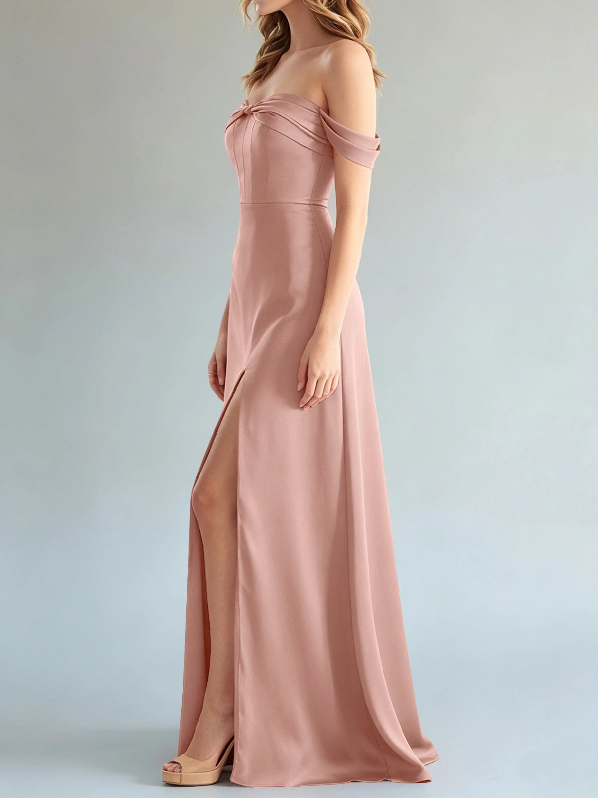 Off-the-Shoulder Slit Bridesmaid Dress 