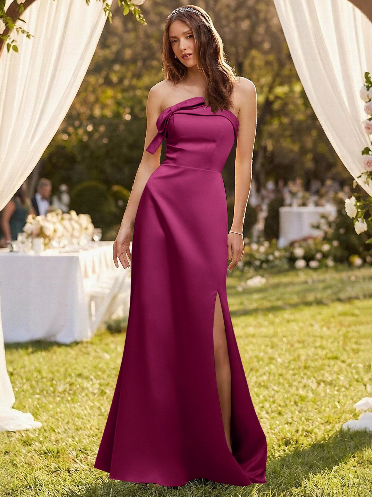 Satin Bow Accent Bridesmaid Dress 