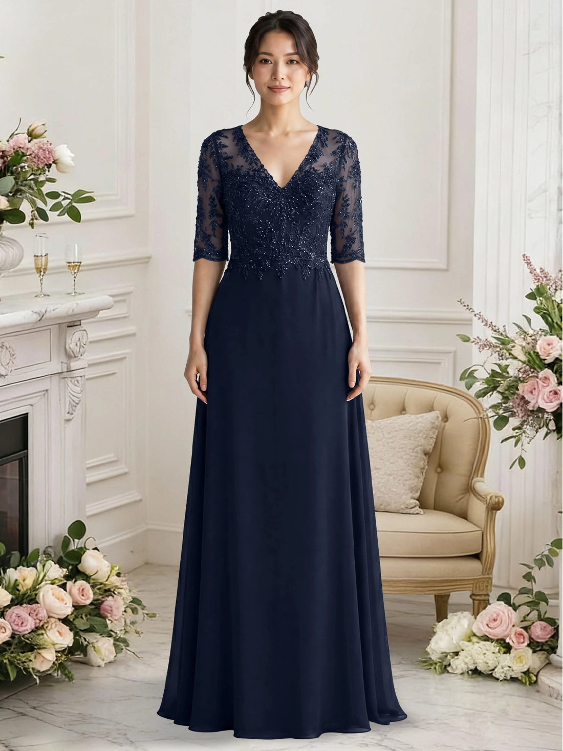 Lace Mother of the Bride Dress with Half Sleeves