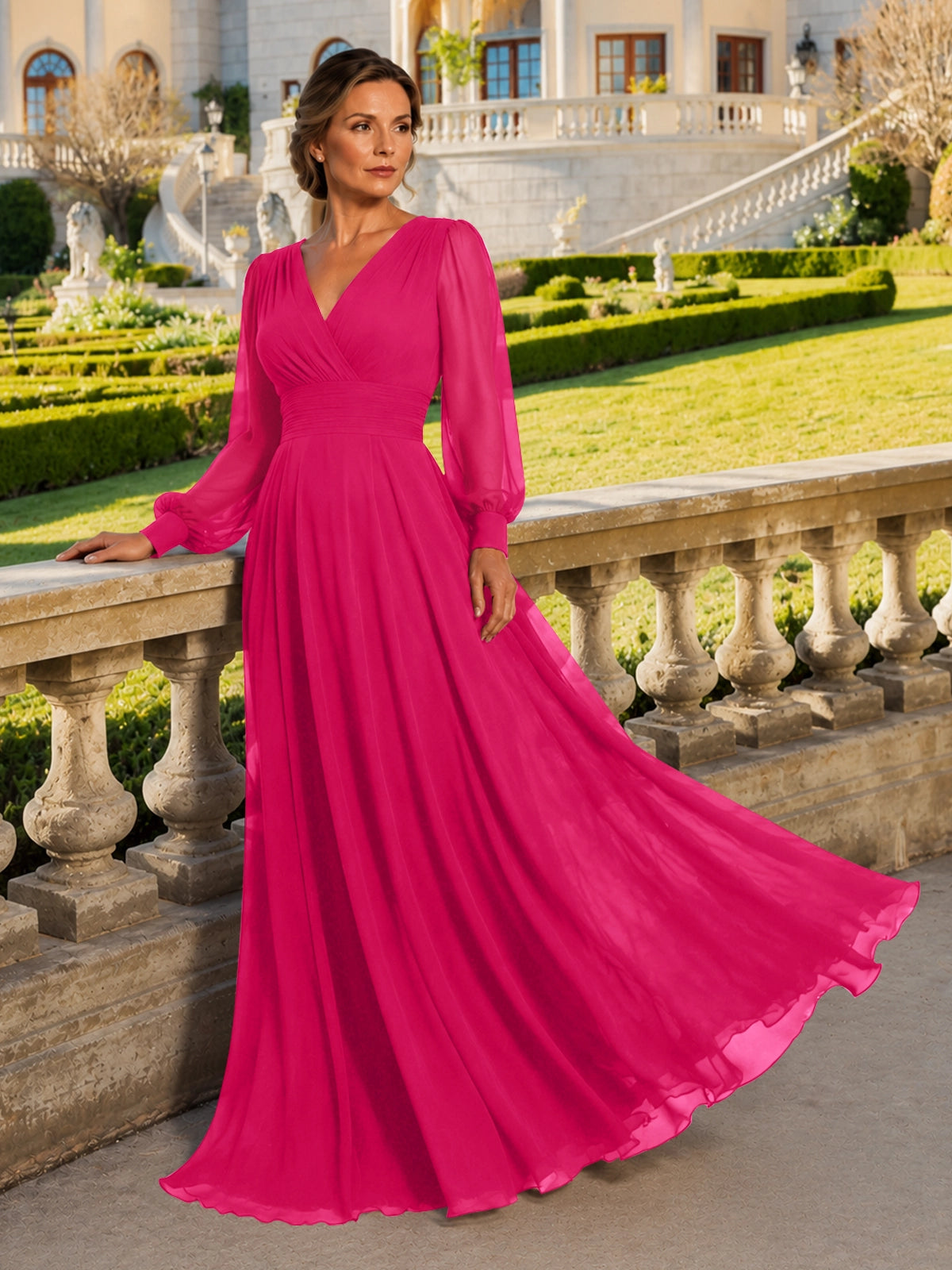 Chiffon Mother of the Bride Dress with Long Sleeves 