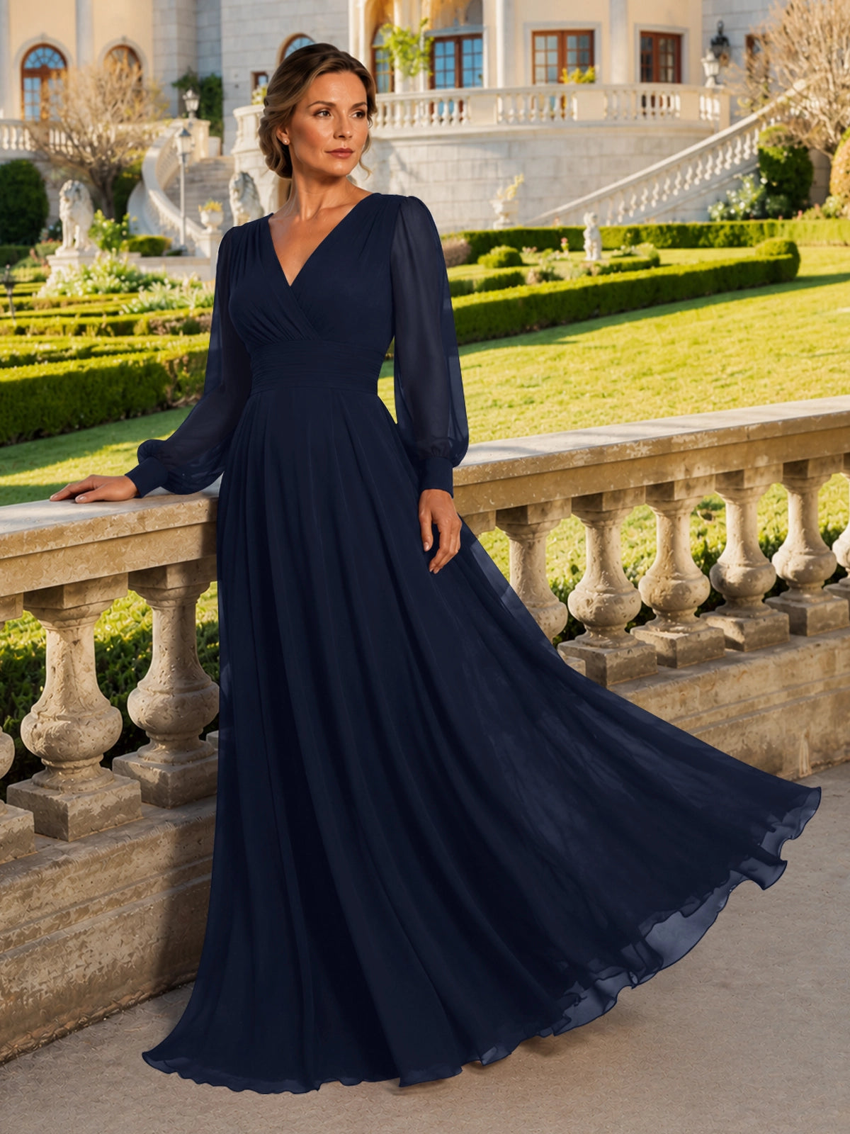 Chiffon Mother of the Bride Dress with Long Sleeves 