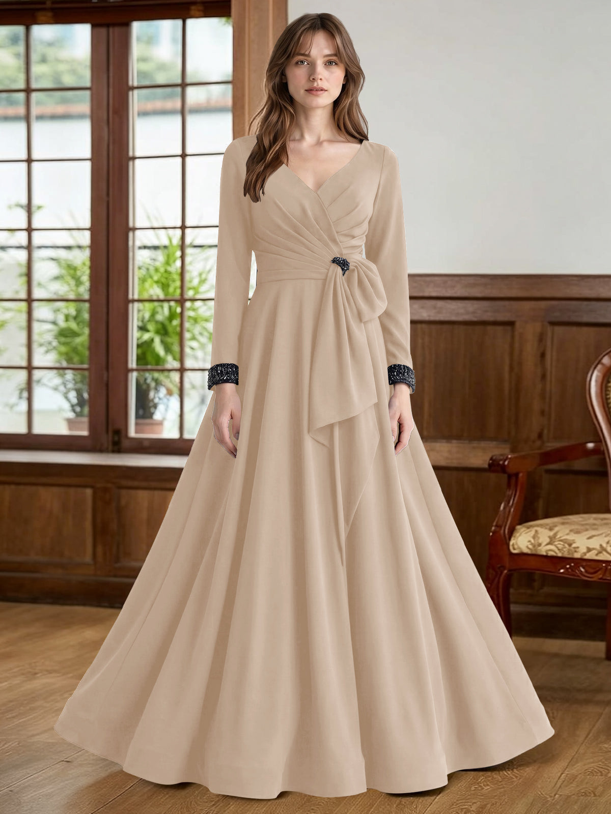 Stretch Satin Mother of the Bride Dress with Crystal