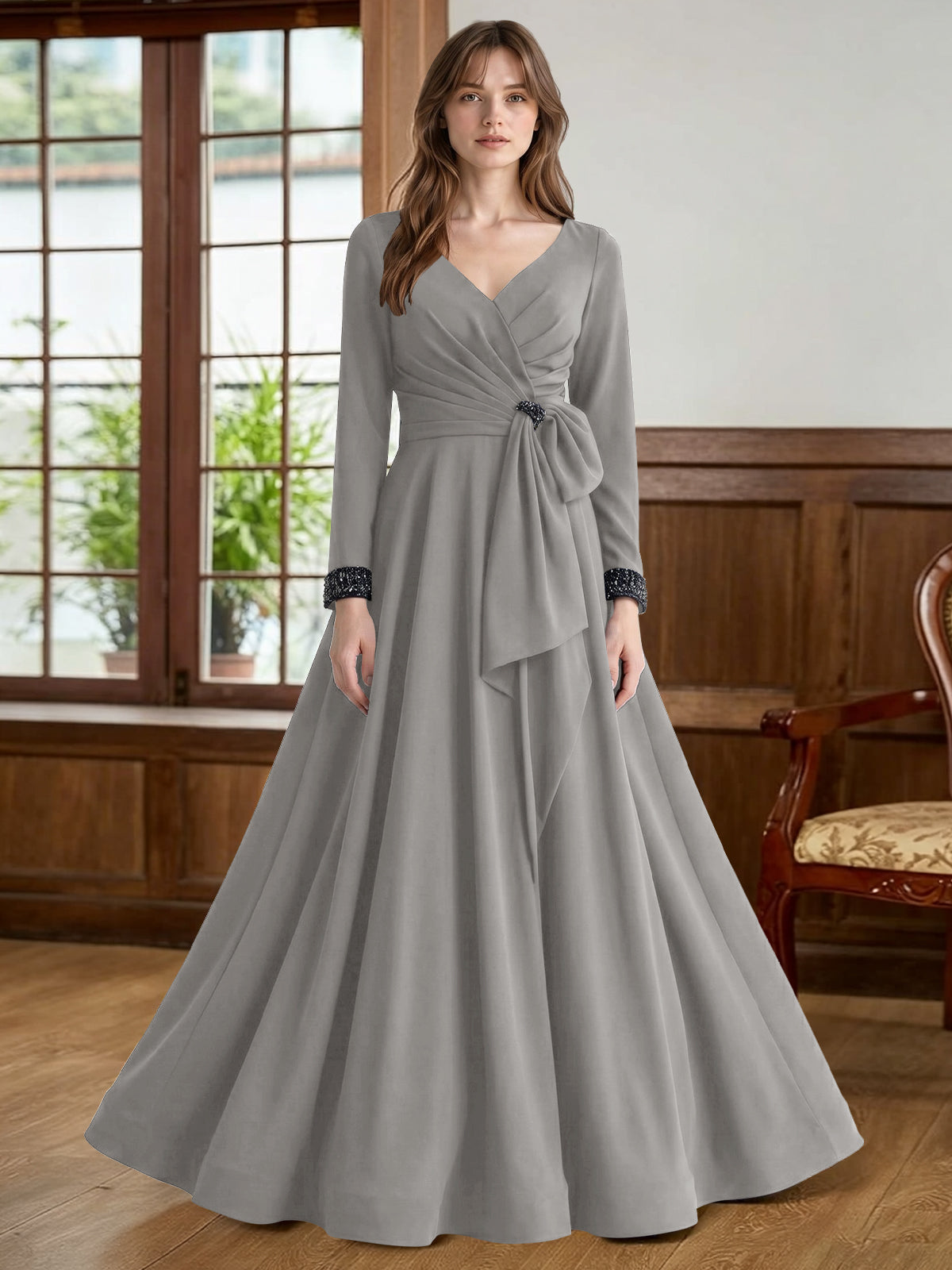 Stretch Satin Mother of the Bride Dress with Crystal