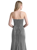 Velvet Prom Dress with Beaded Applique 
