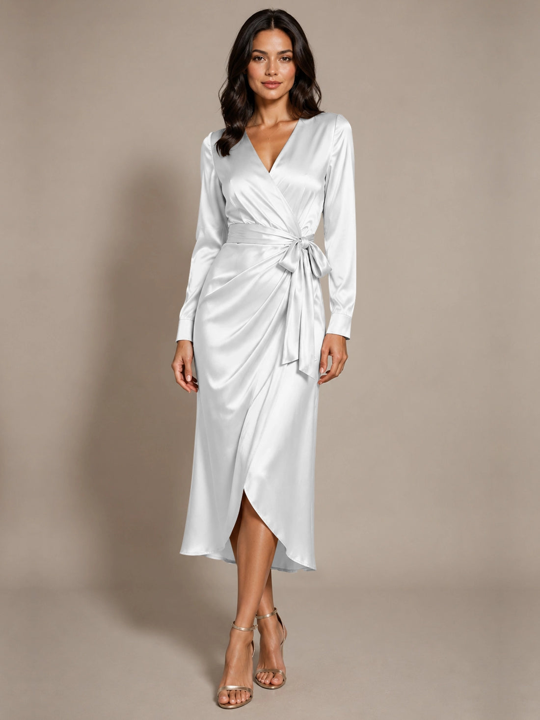 Silk-like Mother of the Bride Dress with Self-Tie Sash 