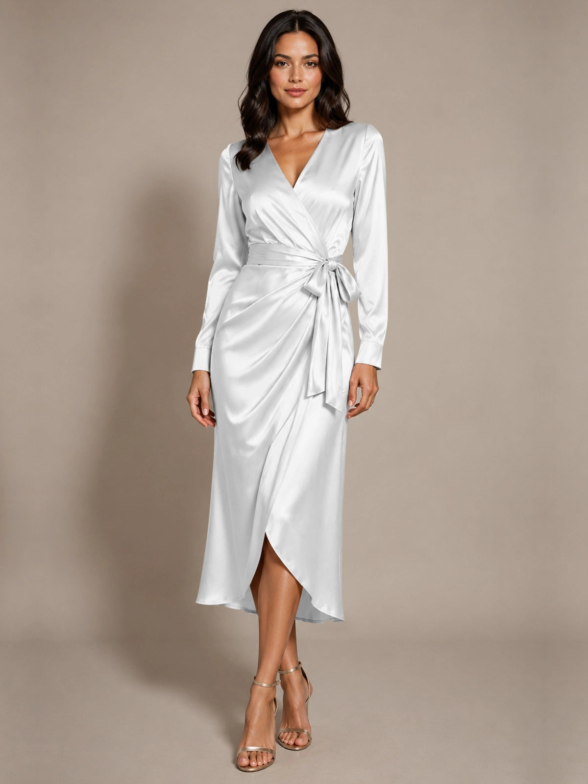 Silk-like Mother of the Bride Dress with Self-Tie Sash 