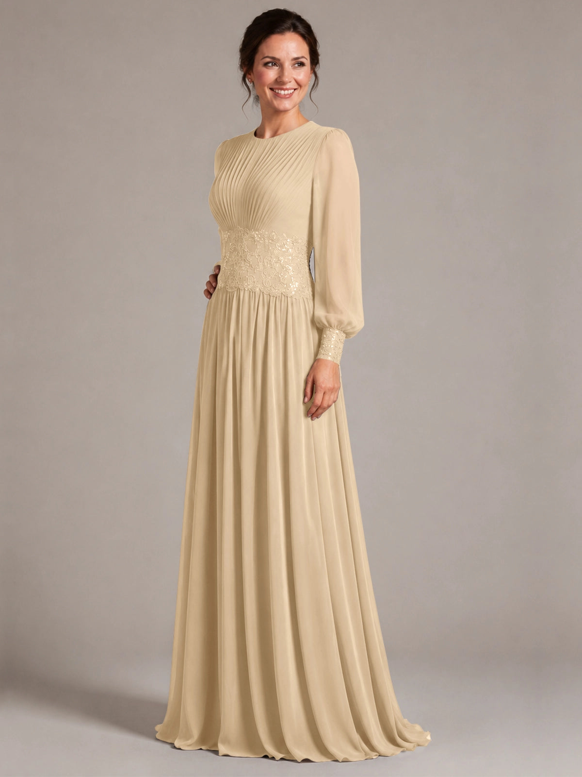 Chiffon Mother of the Bride Dress with Jewel Neckline 