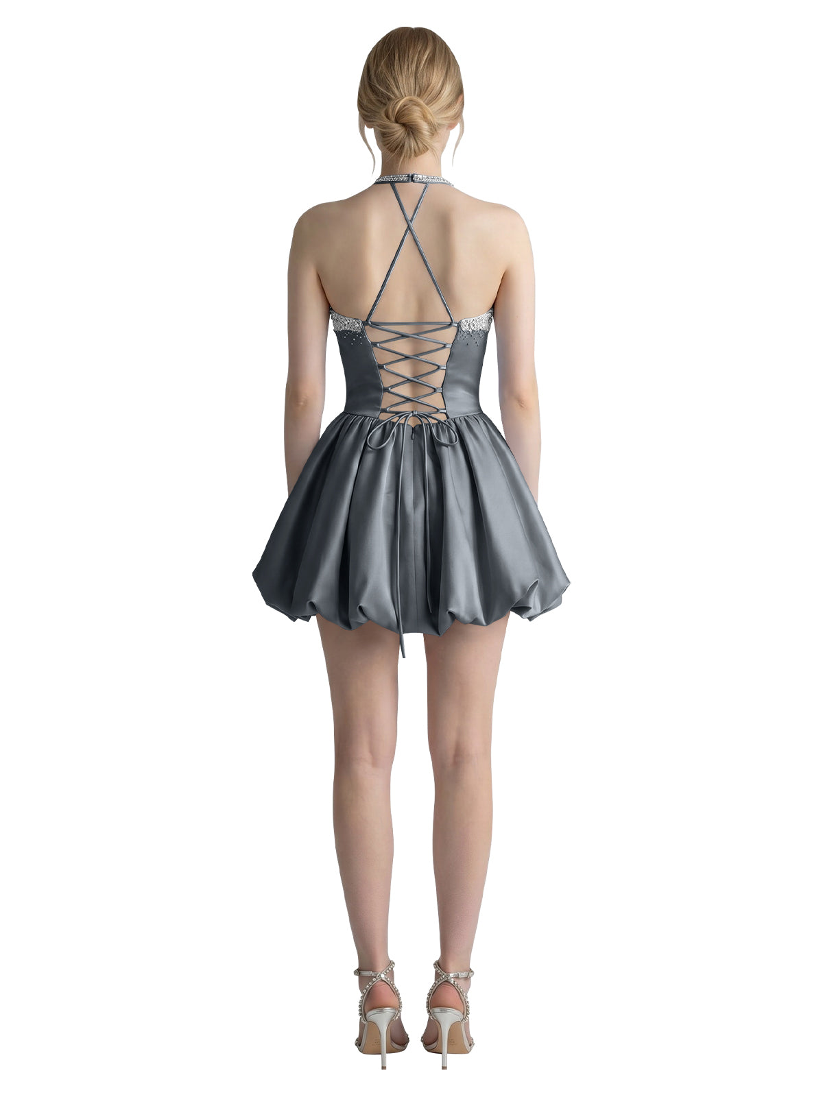 Beading Bubble Hem Mini Dress 