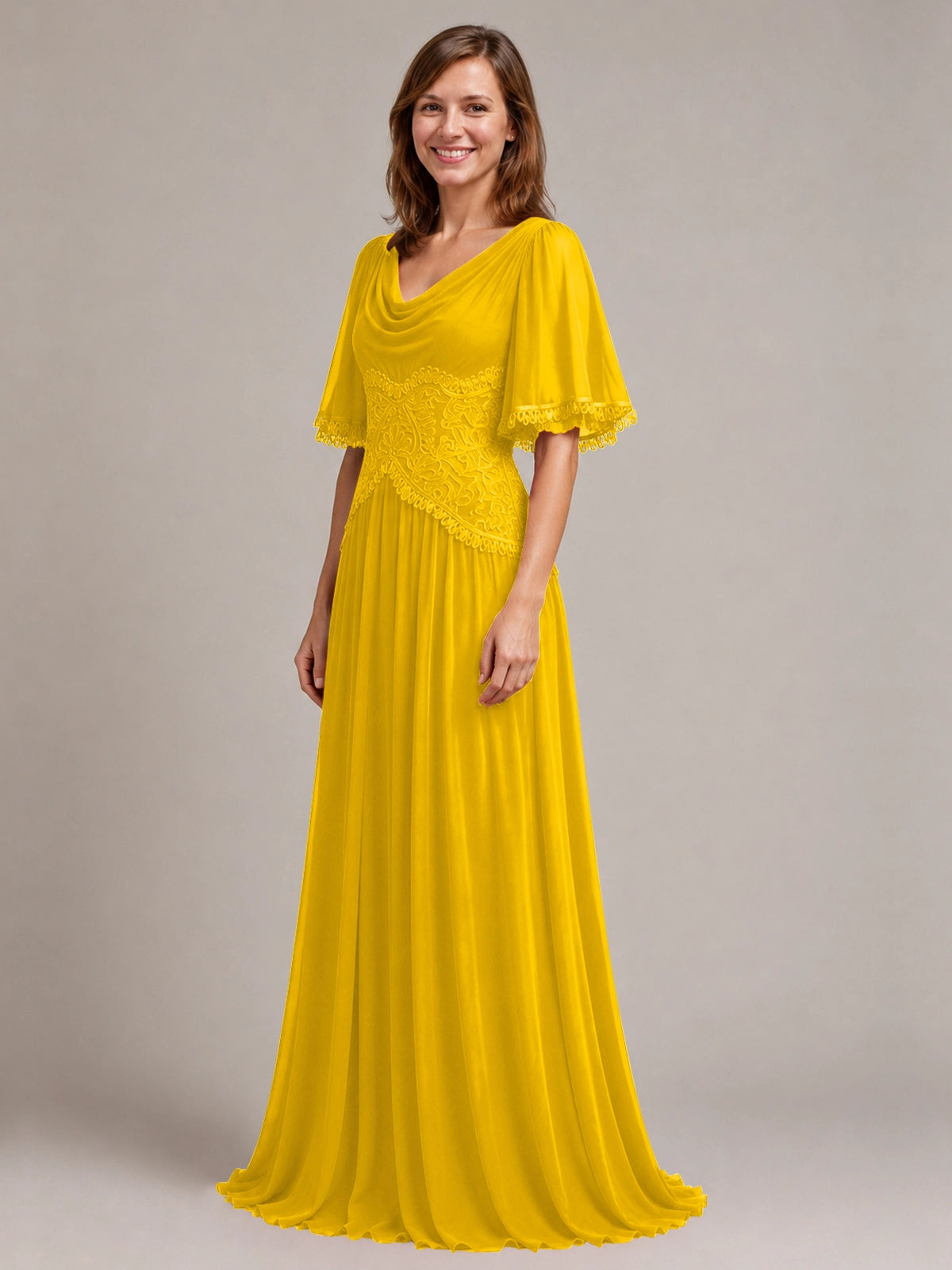 Cowl Neck Mother of the Bride Dress with Applique 