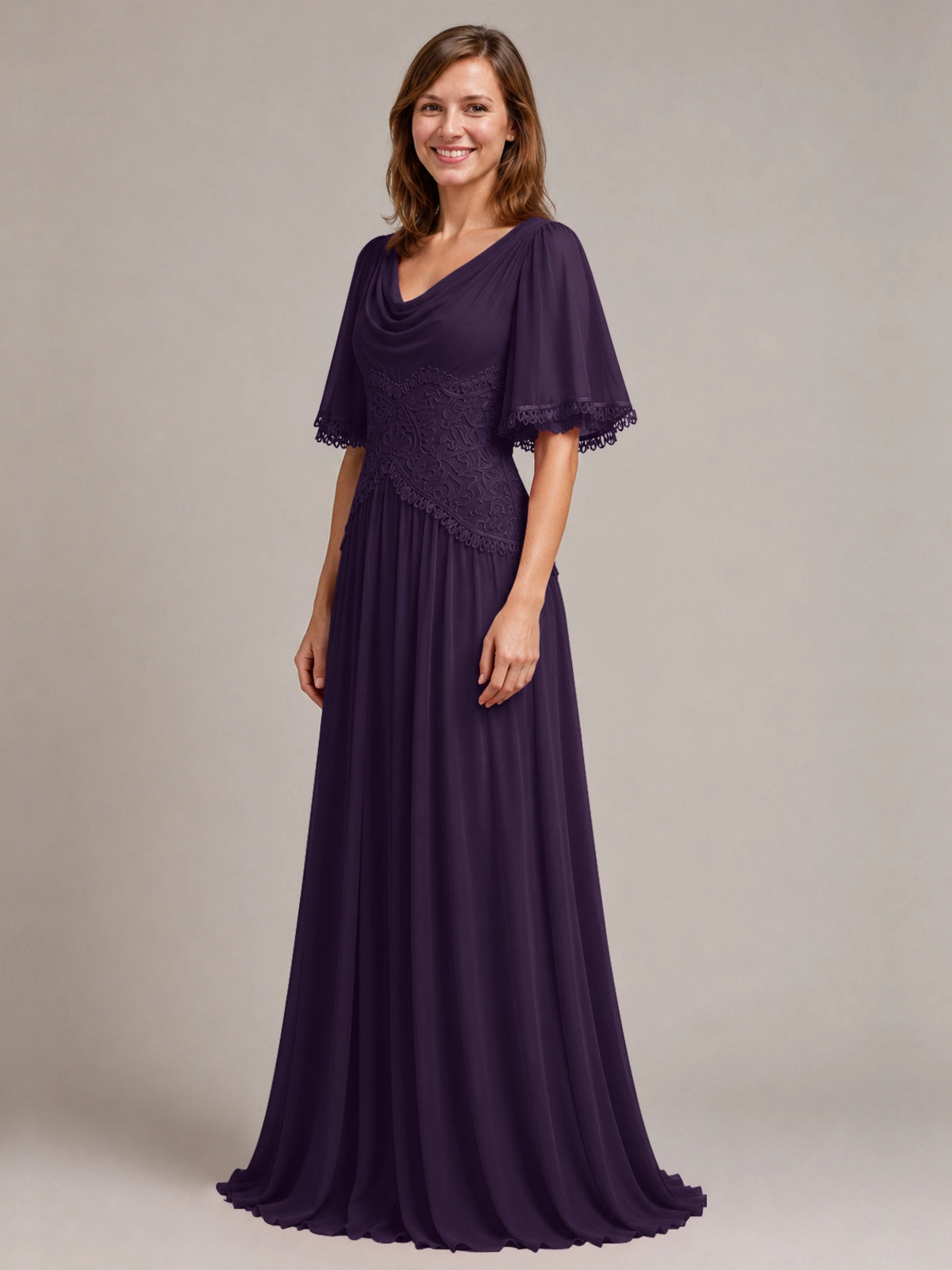 Cowl Neck Mother of the Bride Dress with Applique 