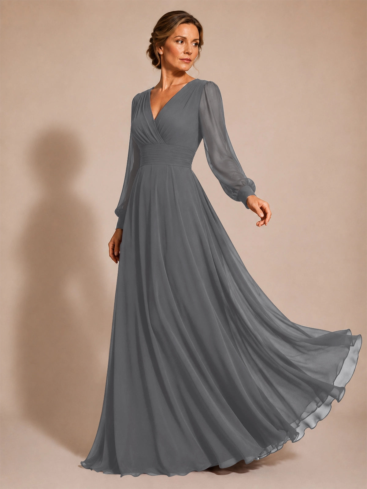 Chiffon Mother of the Bride Dress with Long Sleeves 